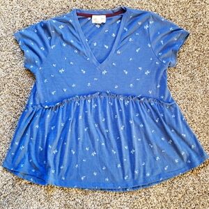 Jun & Ivy | Blue Peplum Short Sleeve Top